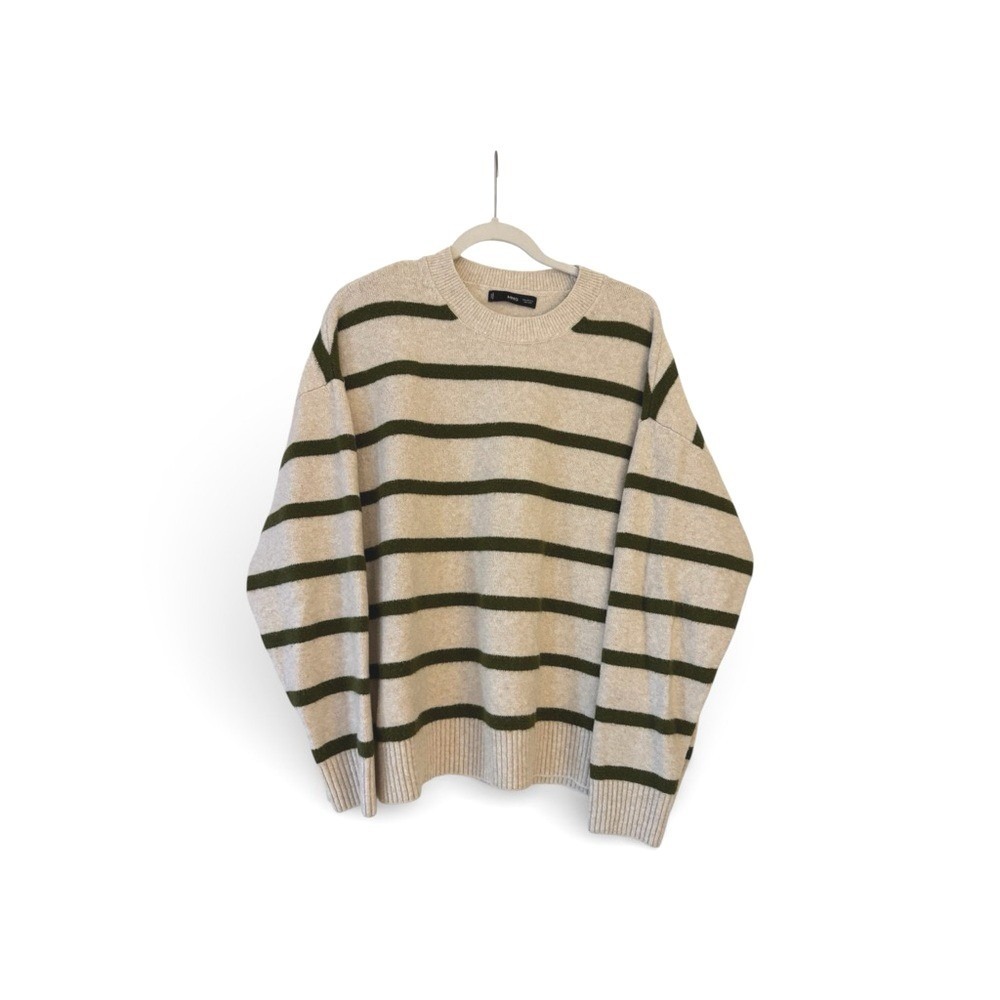 Mango MNG Striped Crewneck Sweater Cream Olive Green Oversized‎ XXL